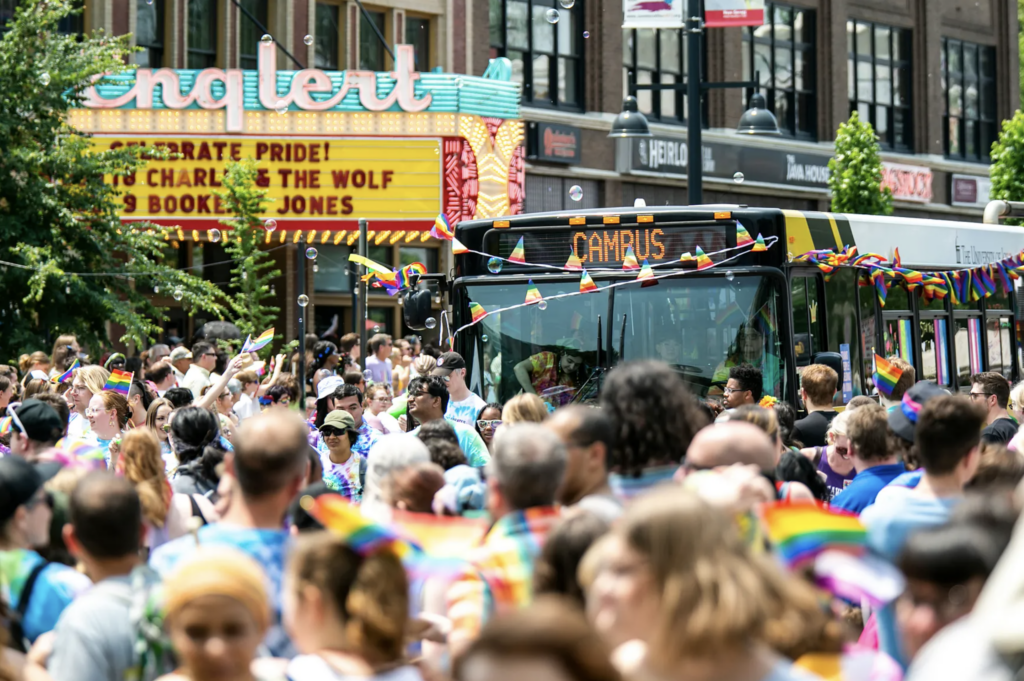 Iowa City Pride Festival outside of the Englert Theatre
